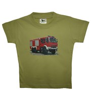 Tričko dětské potisk hasičské autíčko TATRA - na zádech "MŮJ TÁTA JE  HASIČ" - světle zelené