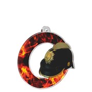 Medaile hasičská akrylátová - přilba /dobová/ + plameny po obvodu /7cm/