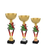 Poháry - sada zlatý pohár s dráčkem - Soptíkem /32,33,35 cm/, černý podstavec