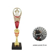 Pohár - sportovní - zlato/červený (43,5cm) + hasičský emblém 25mm