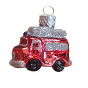 Skleněná vánoční ozdoba - hasičské auto mini 3,5cm /ručně malované/ - DOPRODEJ