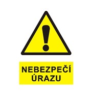 Tabulka - Nebezpečí úrazu (symbol+text) samolepka A4 žlutá