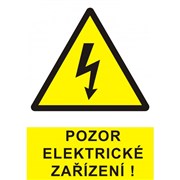 Tabulka - Pozor elektrické zařízení symbol+text 75x50 samolepka žl