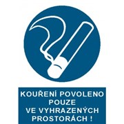 Tabulka - Kouření povoleno ve vyhraz.prostor modrá A5 samolepka