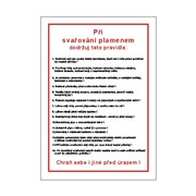 Tabulka - Pravidla bezpečnosti práce pro svařování plamenem, plast A4
